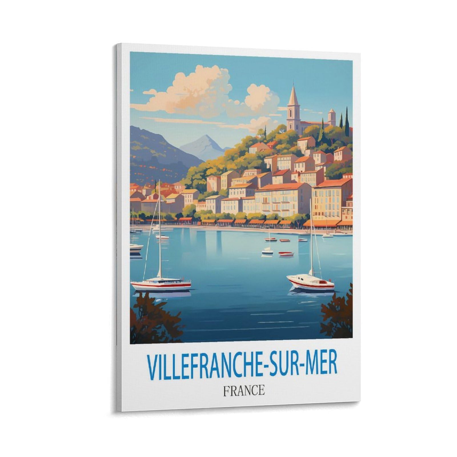 Zhilijing Frame-Style Villefranche Sur Mer France Vintage Travel Poster 08X12inch(20X30cm) Decorative Painting Canvas Wall Posters And Art Picture Print Modern Family Bedroom Decor Posters