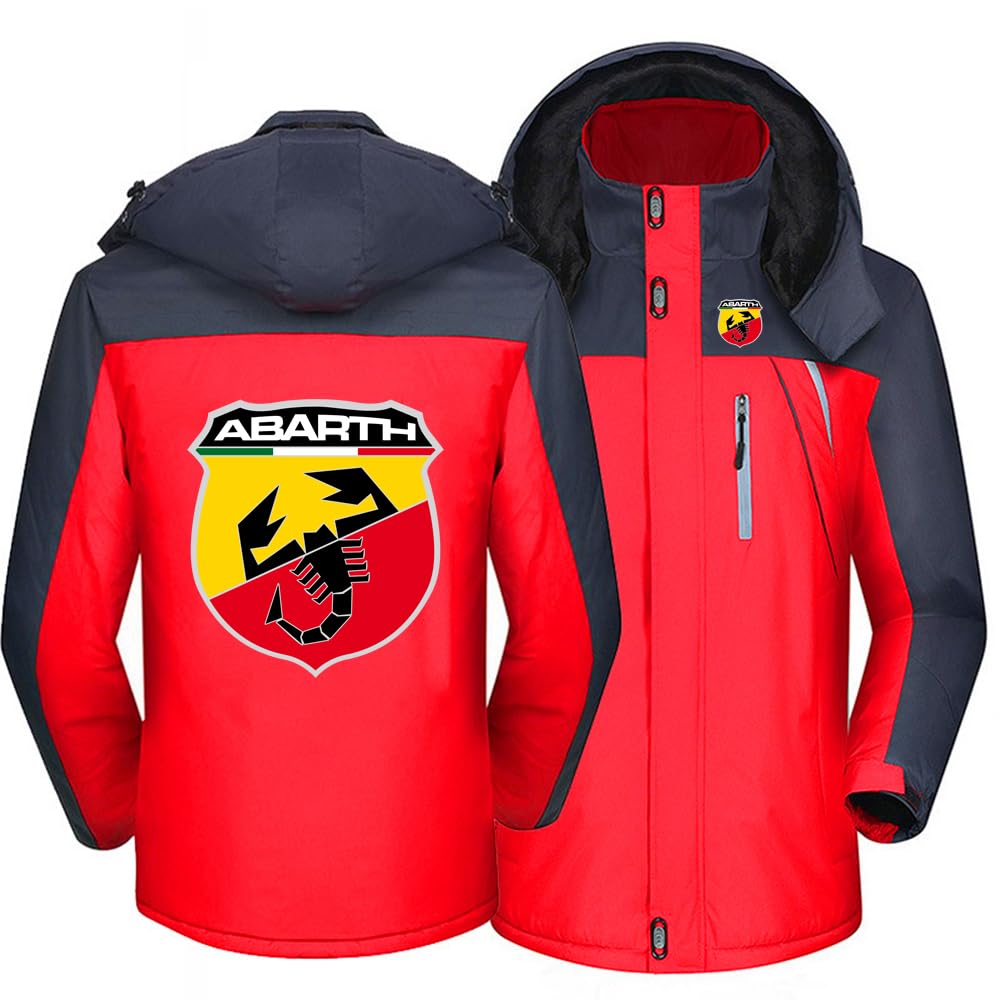 Sidhu Men's Red Winter Full Zip Jacket For Abarth Ski Jacket With Detachable Hood Fleece Snow Jacket Waterproof Mountain Windbreaker Windproof Hiking Walking Outdoor Coat,-5Xl