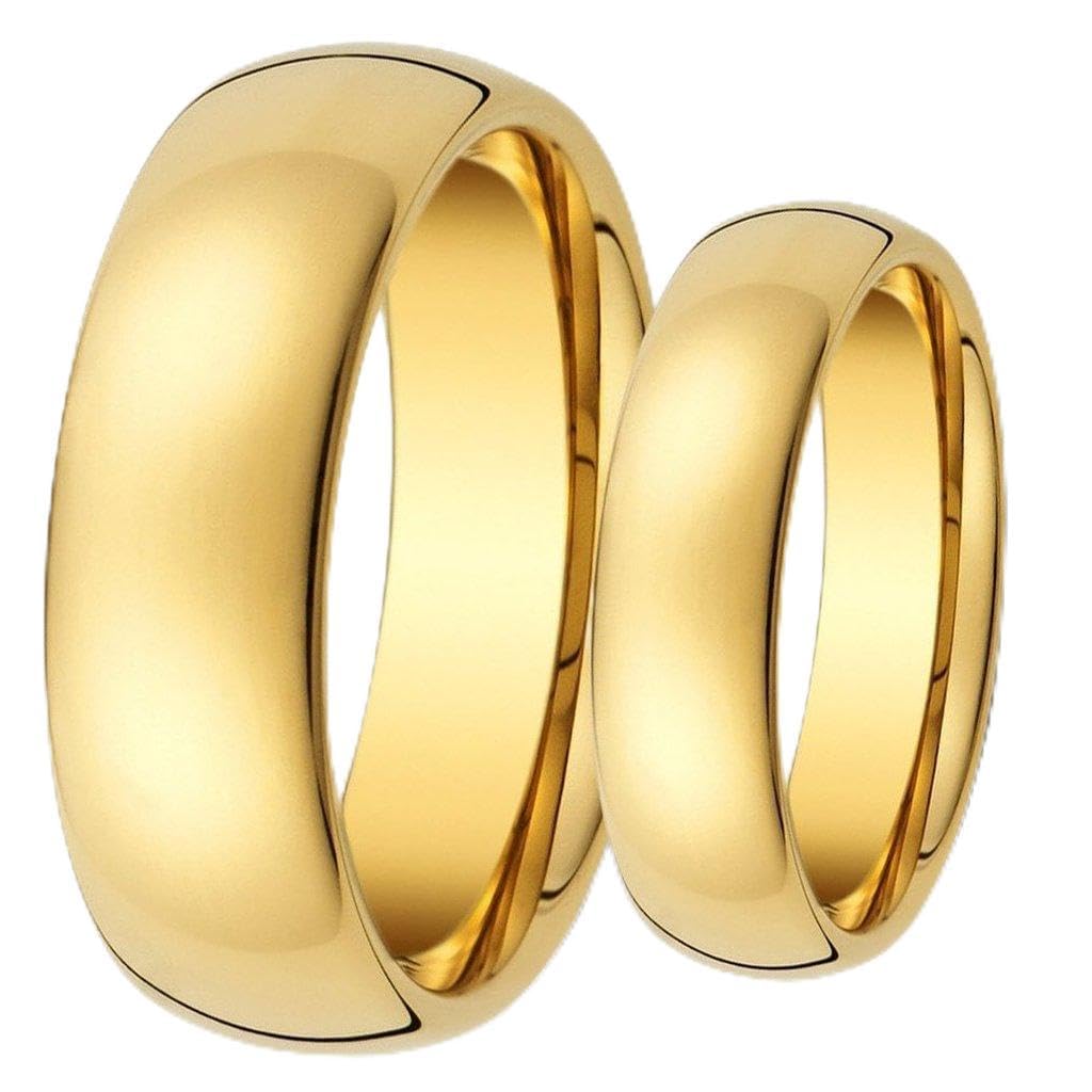 Wedding Rings for Him and Her - 8MM/6MM Tungsten Carbide Shiny Gold Classic - Couple Rings Set - Wedding Bands for Couples - Wedding Band Sets for Couples