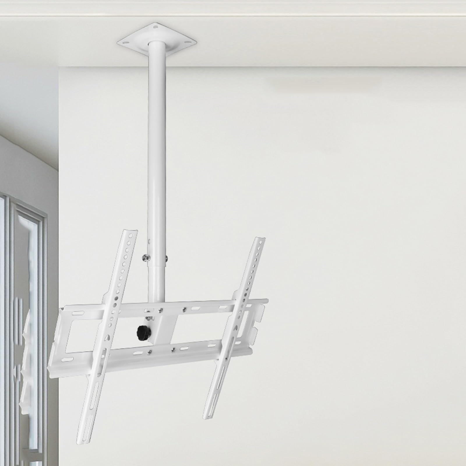 GUODDM Ceiling TV Bracket，Adjustable Height And Tilt Swivel ， For 32-55 Inch TVs, Metal Expansion Screw Fixing, White，Max VESA 400x400mm(1.5m)