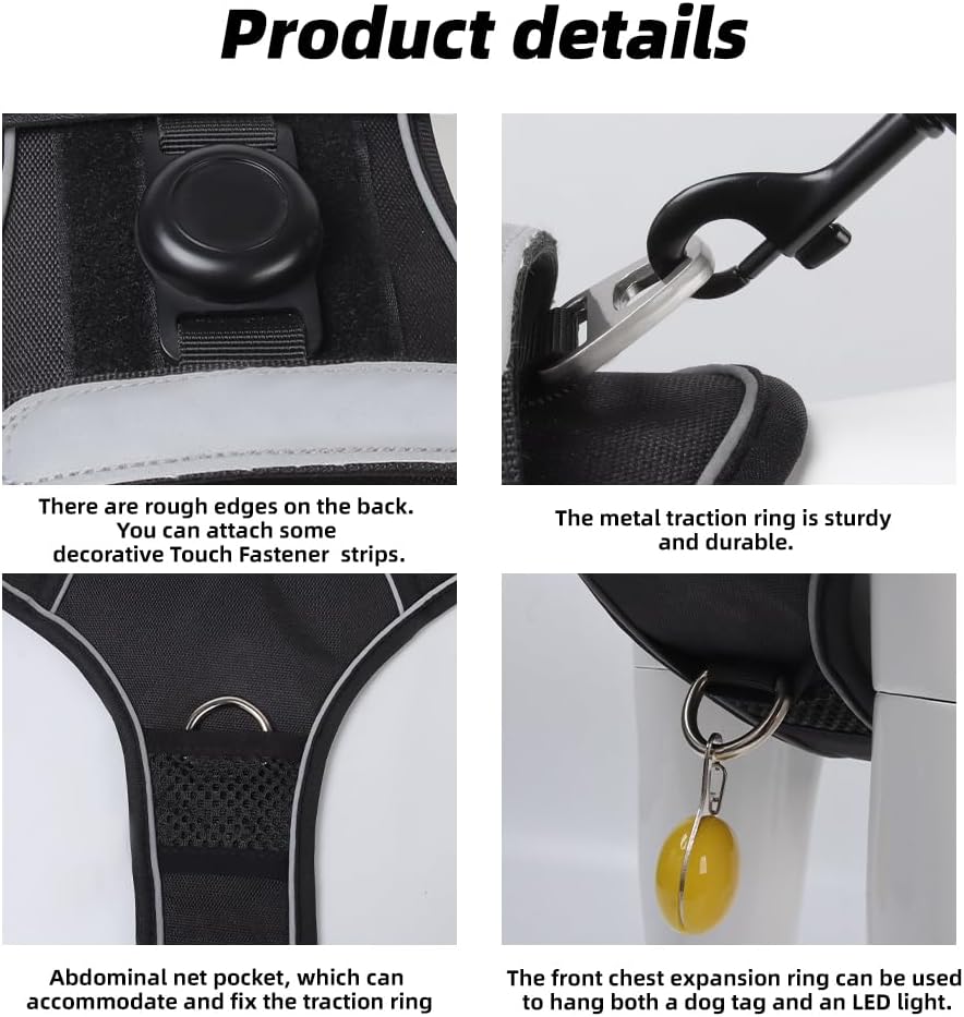 Airtag Dog Harness Chest Plate Reflective No Pull Harness with Leash for Extra Large Dogs (Black, S)