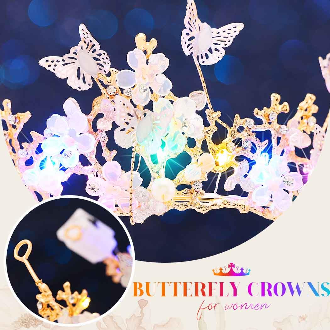 Yean Light Up Butterfly Crown Gold Queen Crowns Fairy Tiara Hair Accessories for Women (Gold-Color Light, One Size) - Image 5