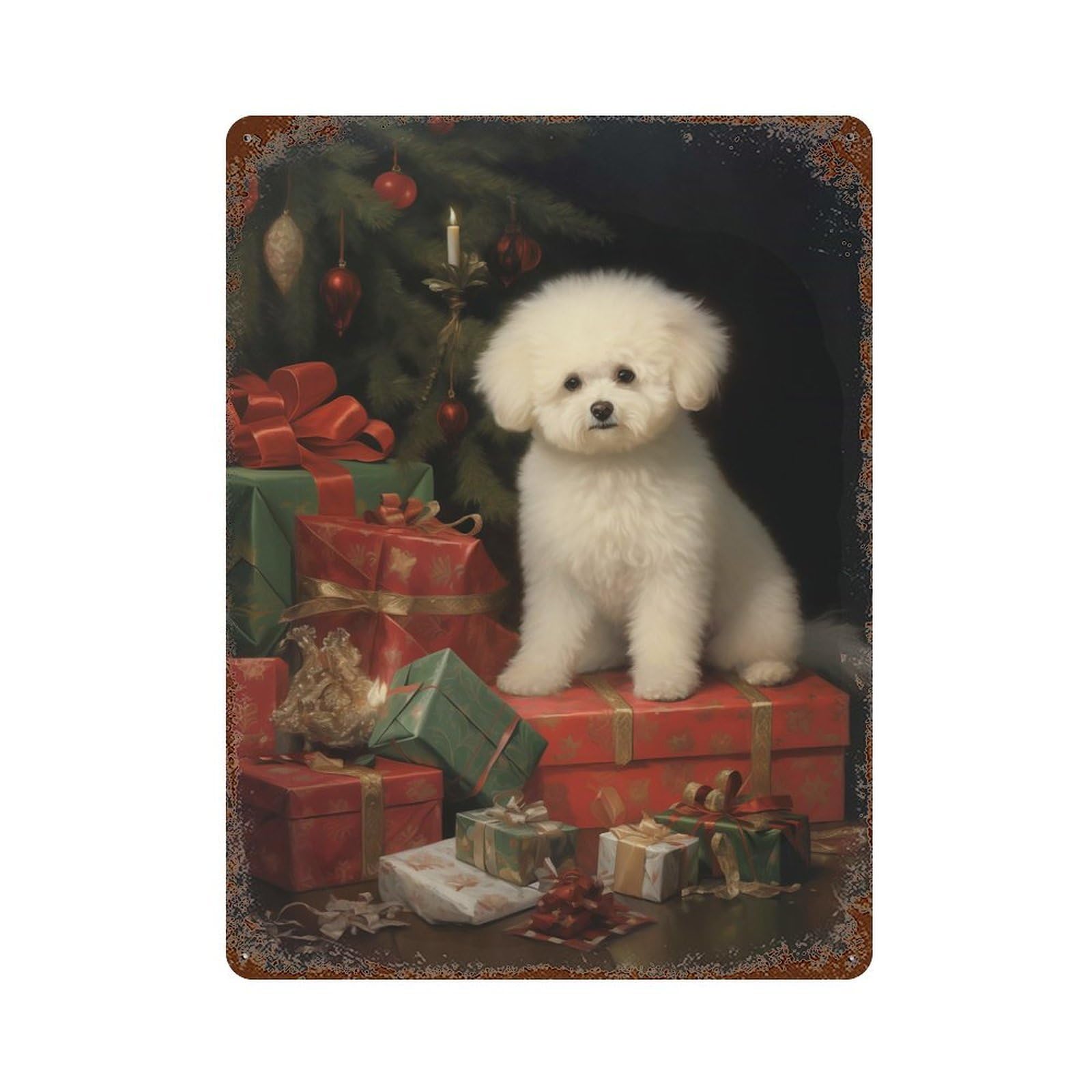 Rust Effect Bichon Frise Dog Aged Metal Wall Plaque 15.7"x11.8", Rustic Home Decor for Bistro, Counter And Cafe Decor