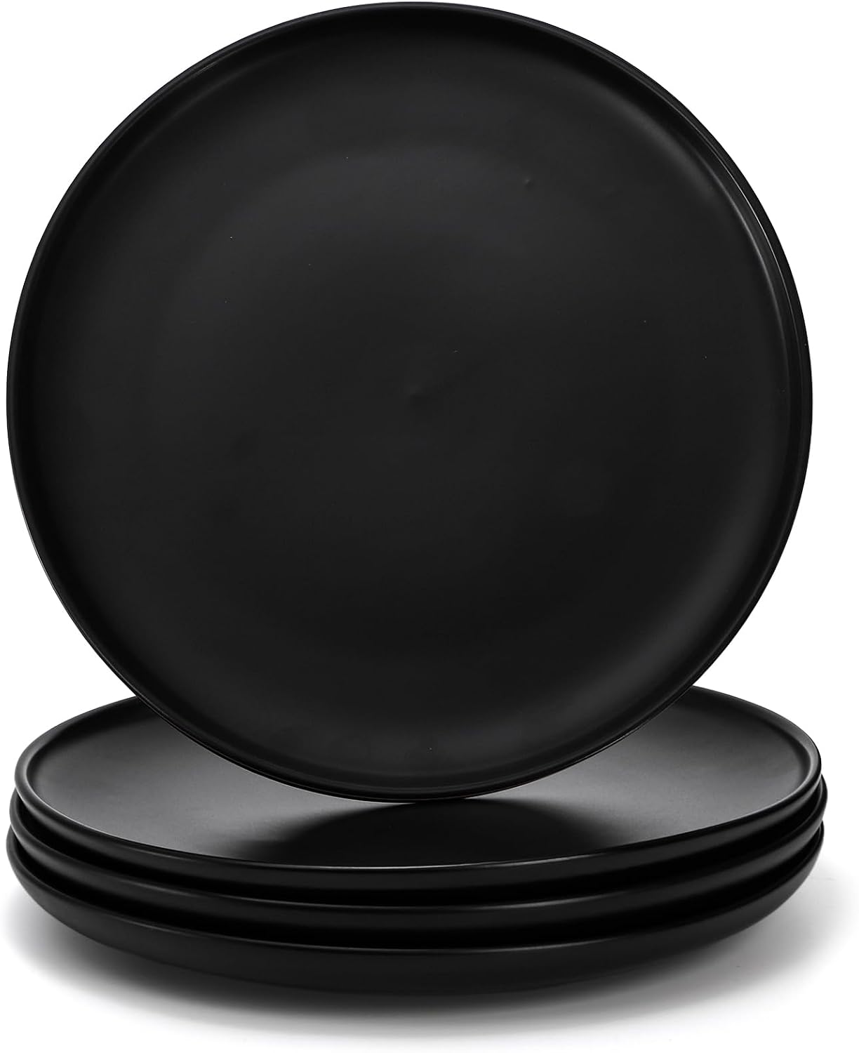ZENFUN Set of 4 Porcelain Dinner Plates, 10 Inch Matte Ceramic Dish Steak Plates, Elegant Large Round Serving Plates for Salad, Pasta, Pizza, Dishwasher & Microwave Safe, Black