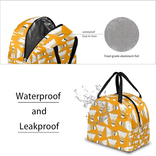 Miniatura 4 de Badminton Illustration Lunch Bag Insulated Lunch Box for Men Women Lunch Tote Bag Leakproof Meal Prep Bag Cute Lunchbag Lunchbox Yellow Lunch Bags