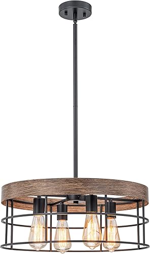 Miniatura 9 de Lámpara de techo moderna de 19.7 pulgadas con tambor de metal para comedor, 4 luces rústicas industriales para comedor, isla de cocina, vestíbulo,