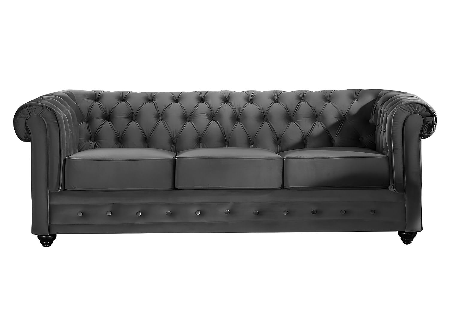 Vente-unique - Canapés 3 Places et 2 Places et Fauteuil en Velours Anthracite Chesterfield