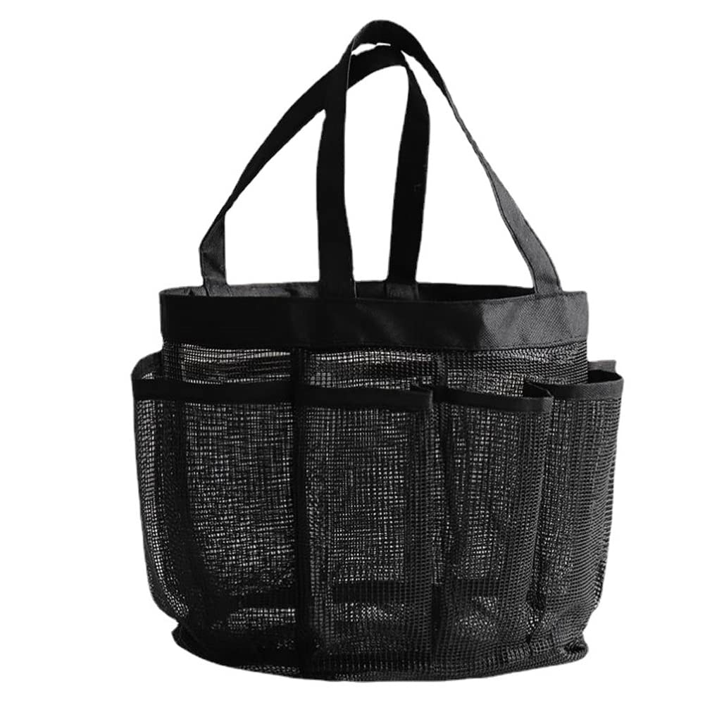 BBAUER 1PC Black Mesh Shower Caddy Tote Bag Hanging Portable Waterproof Shower Tote with 8 Mesh Storage Pockets