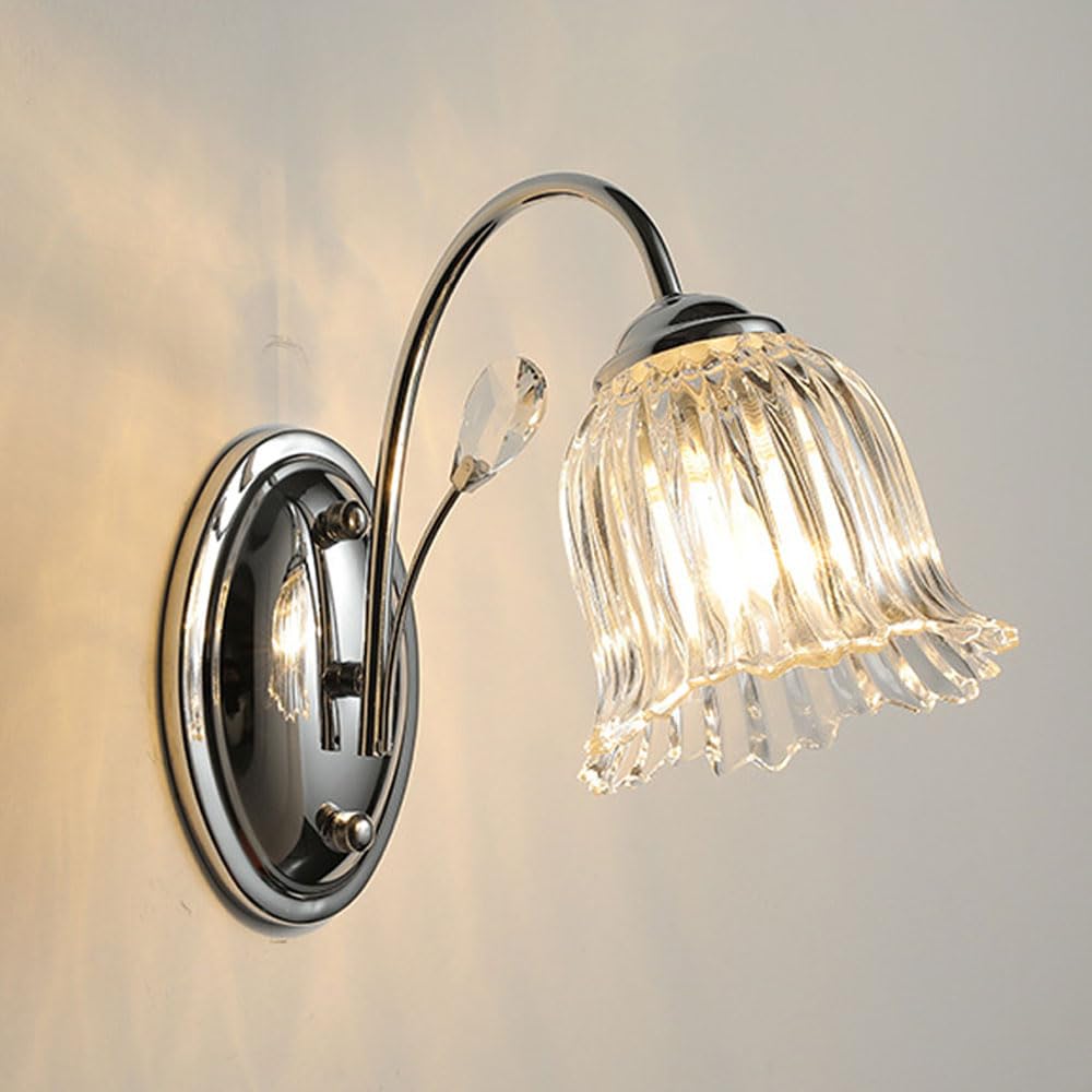 MESOVFCA European Style Wall Sconce - Anti-Rust Iron Lamp Transparent Glass Flower Shade for Corridor and Pavilion Lighting(Pair of Light Fixture)