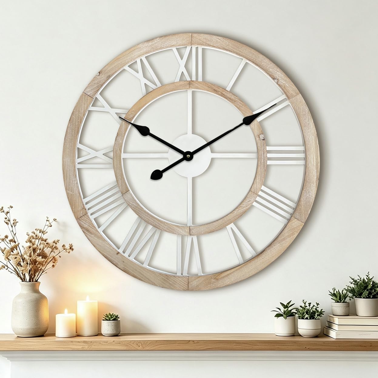 Rustic Wooden Wall Clock with Roman Numerals