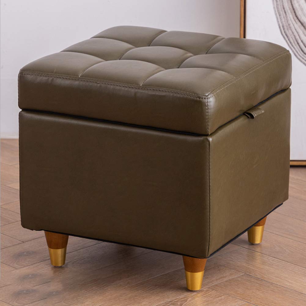 LMMIAOZ Leather Storage Footstool with Solid Wood Legs for Living Room and Bedroom Brown Square Footrest with Load Bearing and Wear Resistant Features 15.74IN Height