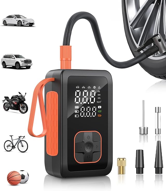 Hafuloky Tire Inflator Portable Air Compressor, 150PSI Cordless Air Pump with Cigarette Lighter Plug, Air Compressor with Digital Pressure Gauge for Car, Motorcycle, Bicycle, Balls(Black)