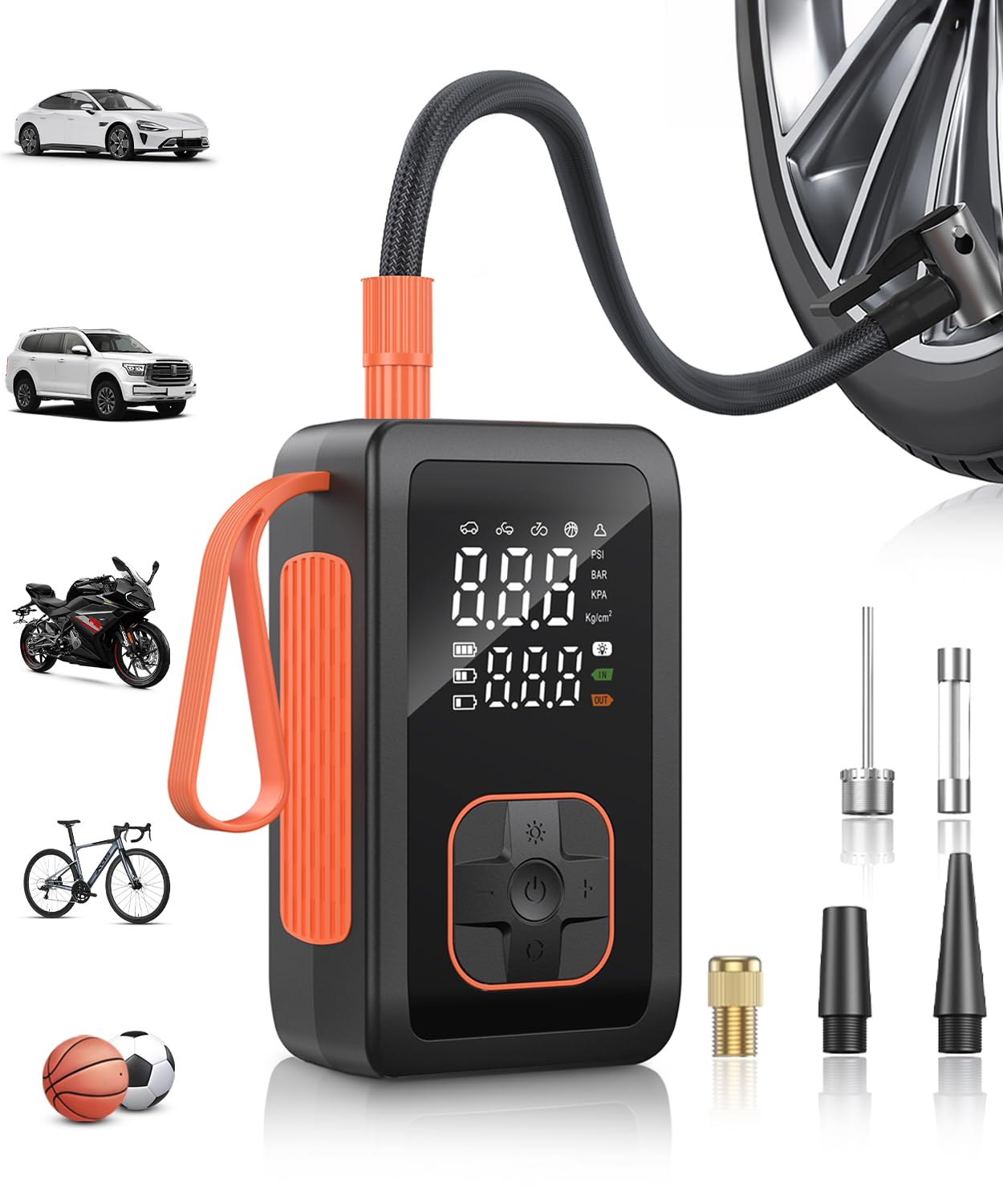 Hafuloky black cordless tire inflator with cigarette lighter plug