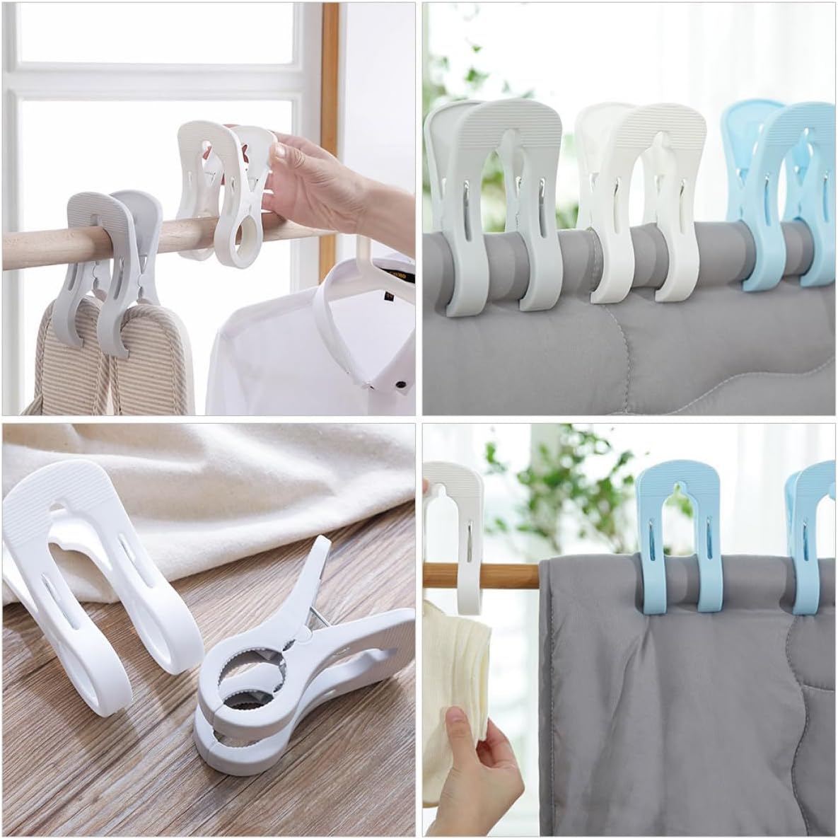 9pcs Windproof Clothes Drying Clips Multipurpose Plastic Clothespins Large Towel and Blanket Clips for Outdoor Laundry, Beach, and Travel Use