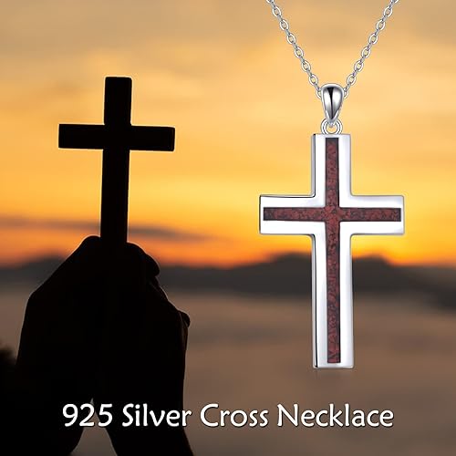 Miniatura 6 de YFN Collar de cruz de plata de ley con colgante de cruz religiosa, regalo cristiano para mujeres y hombres