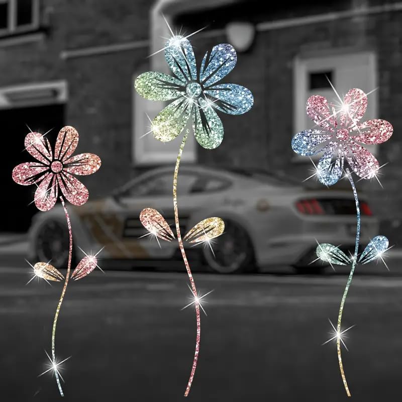 2pcs Sparkling Daisy Sunflower Self-Adhesive PVC Rainbow Glittery Decal Sticker for Cars, Laptops, Trucks, Motorcycles Wall Window Luggage Scratch Cover Door Multi-Surface Decor Sticker - Image 3