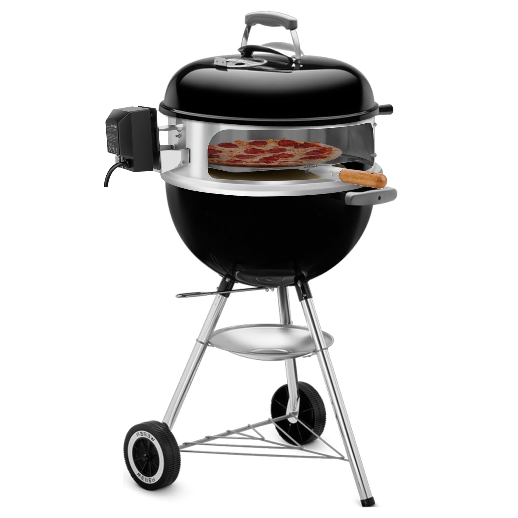 Onlyfire Kit Pizza in Acciaio Inossidabile con Girarrosto, per Arrostire Il Pollo e Cucinare la Pizza per Griglia a Carbone Weber Diametro 47 e Altre Griglie a Carbone da 47 cm