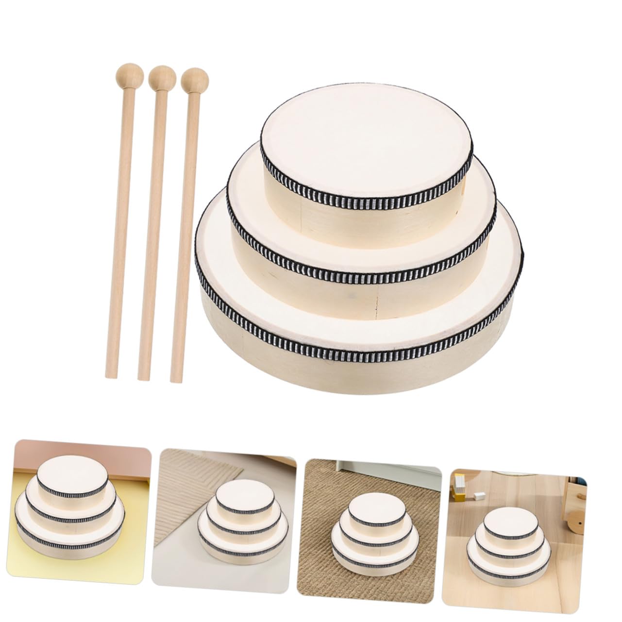 SUPVOX Pandereta de Percusión para Niños de Madera Ligera y Portátil con 6 Piezas y Baquetas, Adecuado para Fiestas, Educación Temprana y Entretenimiento Infantil