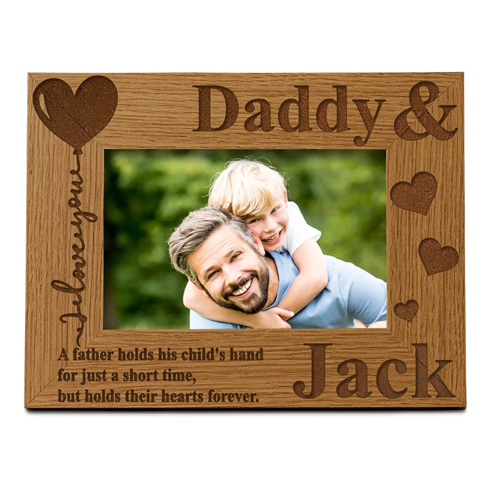 Personalised Daddy and Son or Daughter Heart Wooden Photo Frame Gift FW475 (4 x 6 Inch)