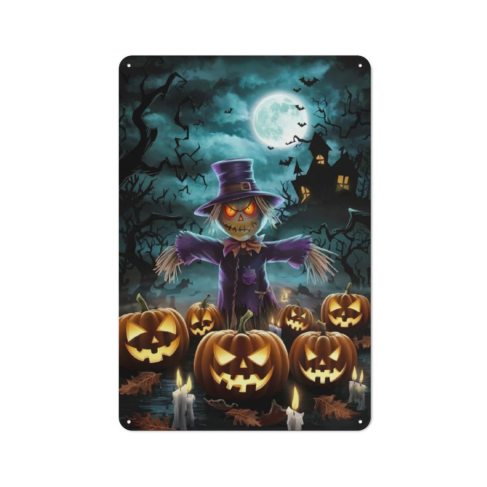 Junmoney Halloween Scarecrow Metal Wall Sign 30X20cm Featuring For Garage Wall, For Themed Room Decoration, For Living Room And Hallway Decor