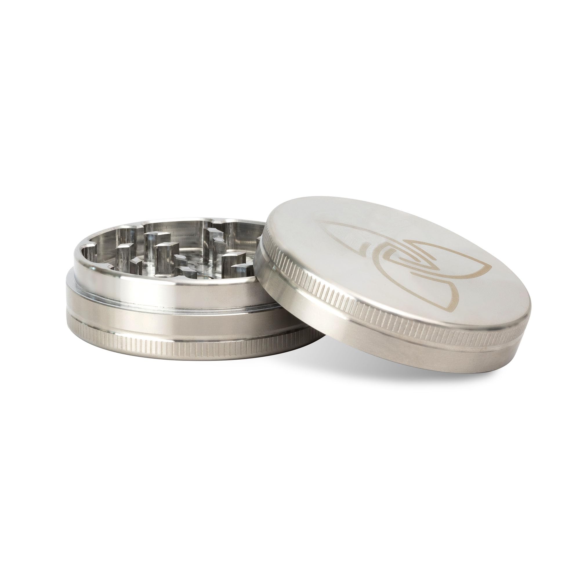 Grinder Edelstahl 2-teilig, unverwüstlicher Crusher, Kräutermühle, Gewürzmühle - abriebfest, magnetisch - Silber Ø 6,3cm