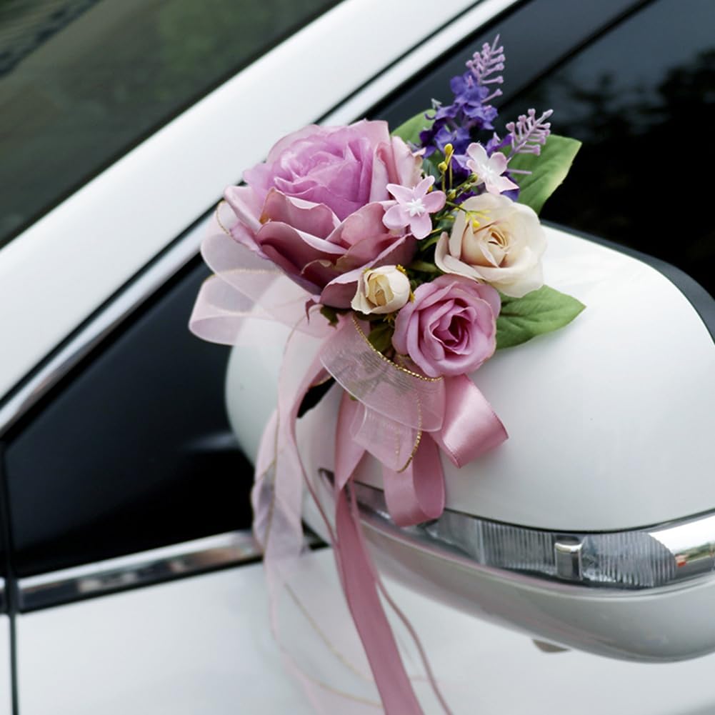 Autoschmuck Hochzeit Künstliche Blume Autoschleifen Vintage Rosen Blumenschmuck Hochzeitsdeko Autoschleifen für Hochzeitsfeier Party Schlafzimmer Türgriff Spiegel Champagner 10 Stück