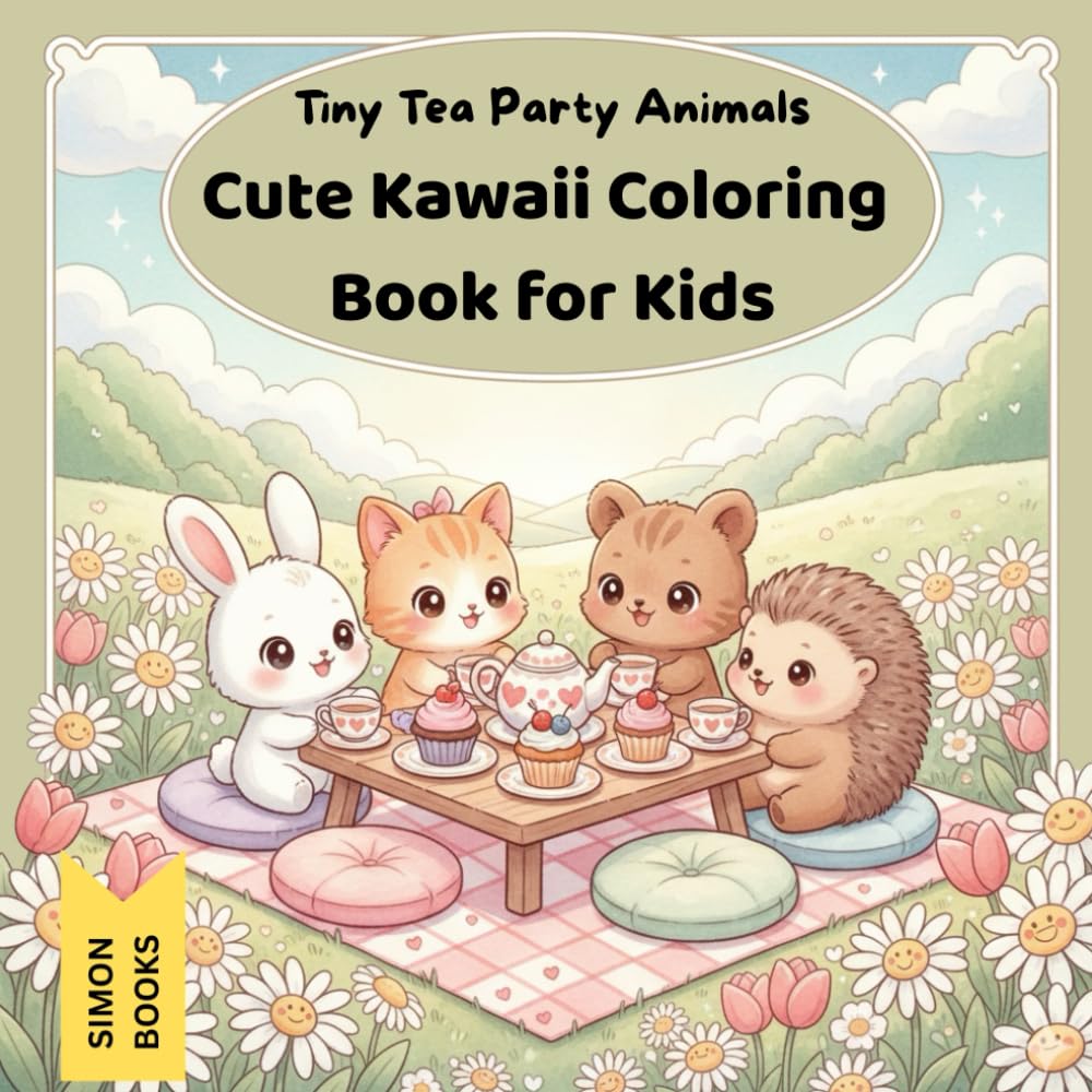 Tiny Tea Party Animals - Cute Kawaii Coloring Book for Kids: Adorable tea party scenes with sweet little animals, teacups, muffins, and flowers – a ... for kids and teens who love cute kawaii art!