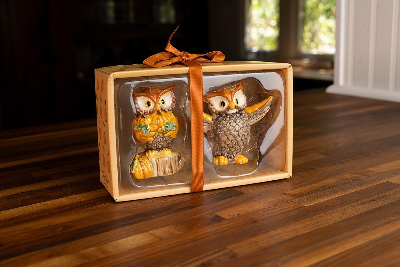 Blue Sky Clayworks Holiday Owl Salt and Pepper Shaker Set, 5.75"L x 2"W x 3.5"H