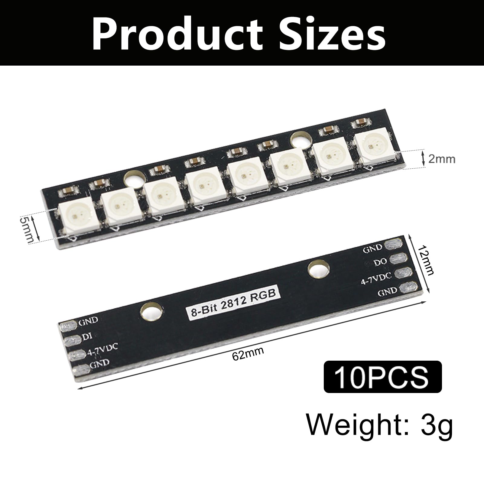 Joycabin 10 pezzi 8 bit WS2812 RGB LED Modul, 5050 LED Stick Built-in Driver Luce Colorata Scheda di Sviluppo Compatibile per Arduino Raspberry Pi ESP32