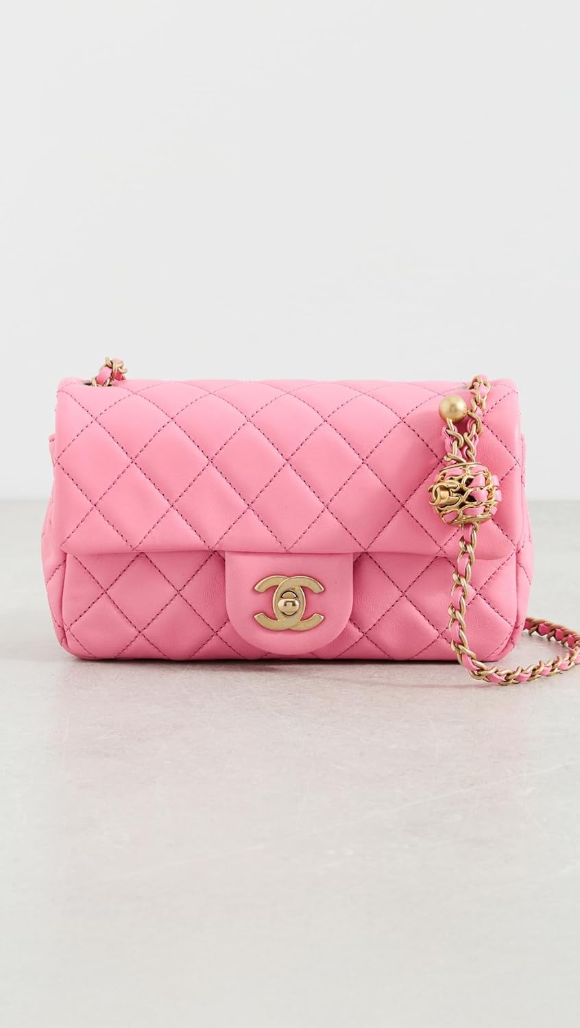WHAT GOES AROUND COMES AROUND Women's Pre-Loved Chanel Pink Lambskin Pearl Crush Rectangle Bag - Image 2