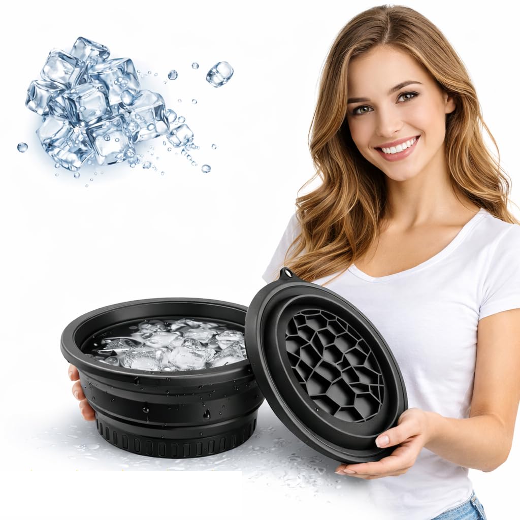 ANTIL’S Silicone Ice Face Bowl with Built-in Ice Tray – Collapsible Facial Ice Bath Tub for Skin Tightening, Acne Relief & Cold Plunge Therapy – Portable Spa Tool for Home & Travel (Pack of 1) Black C