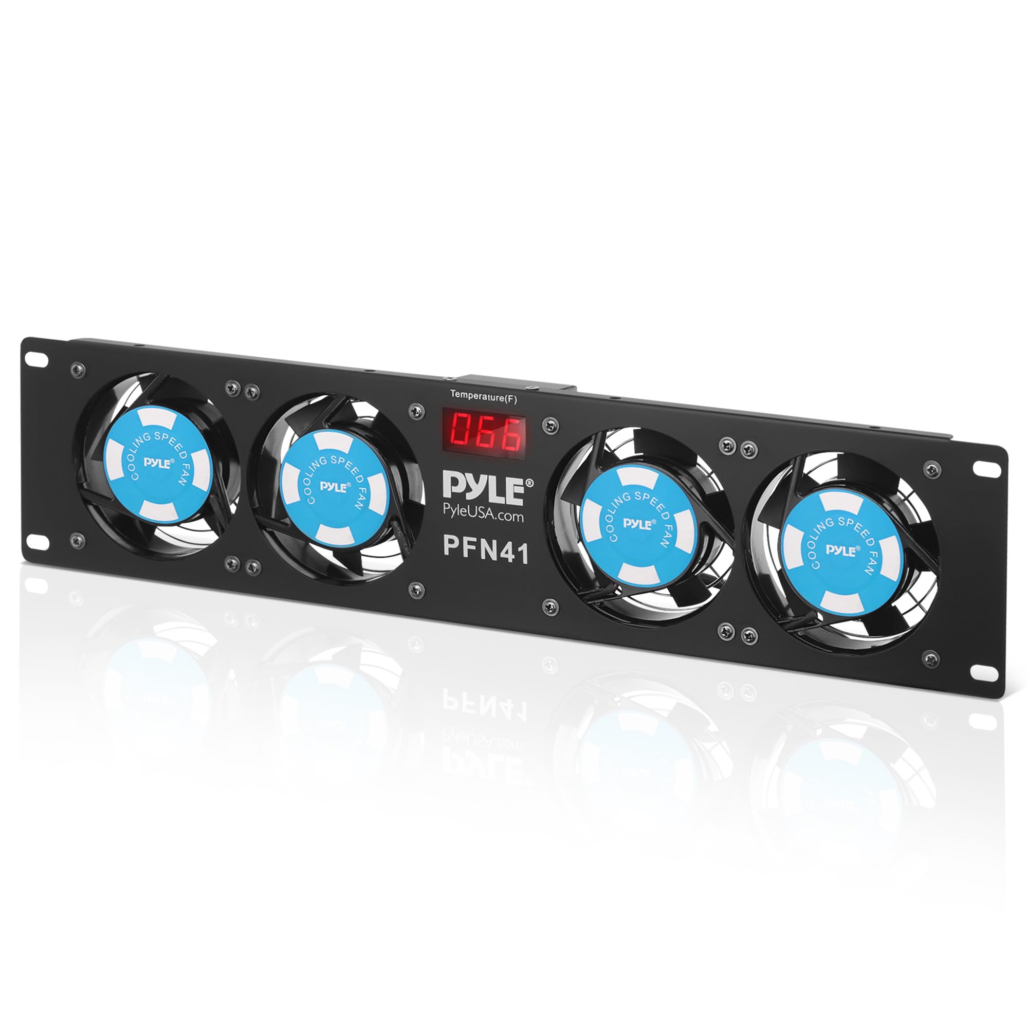Pyle 19” Rack-Mount Equipment Cooling Fans - 110V/60Hz Power, 4 Cooler Master 80mm Case Fans, Smart Cooling System, Digital LCD Temperature Display & Installation Hardware Screw Included -PFN41
