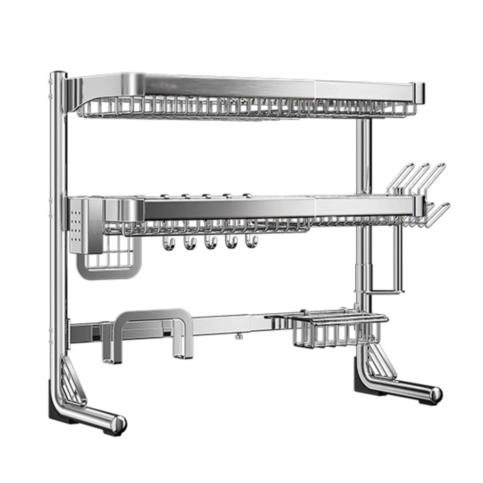 Escurridor de platos ajustable sobre el fregadero, escurridor de cocina de acero inoxidable 304 para almacenamiento, organizadores multifuncionales, diseño que ahorra espacio, acabado plateado
