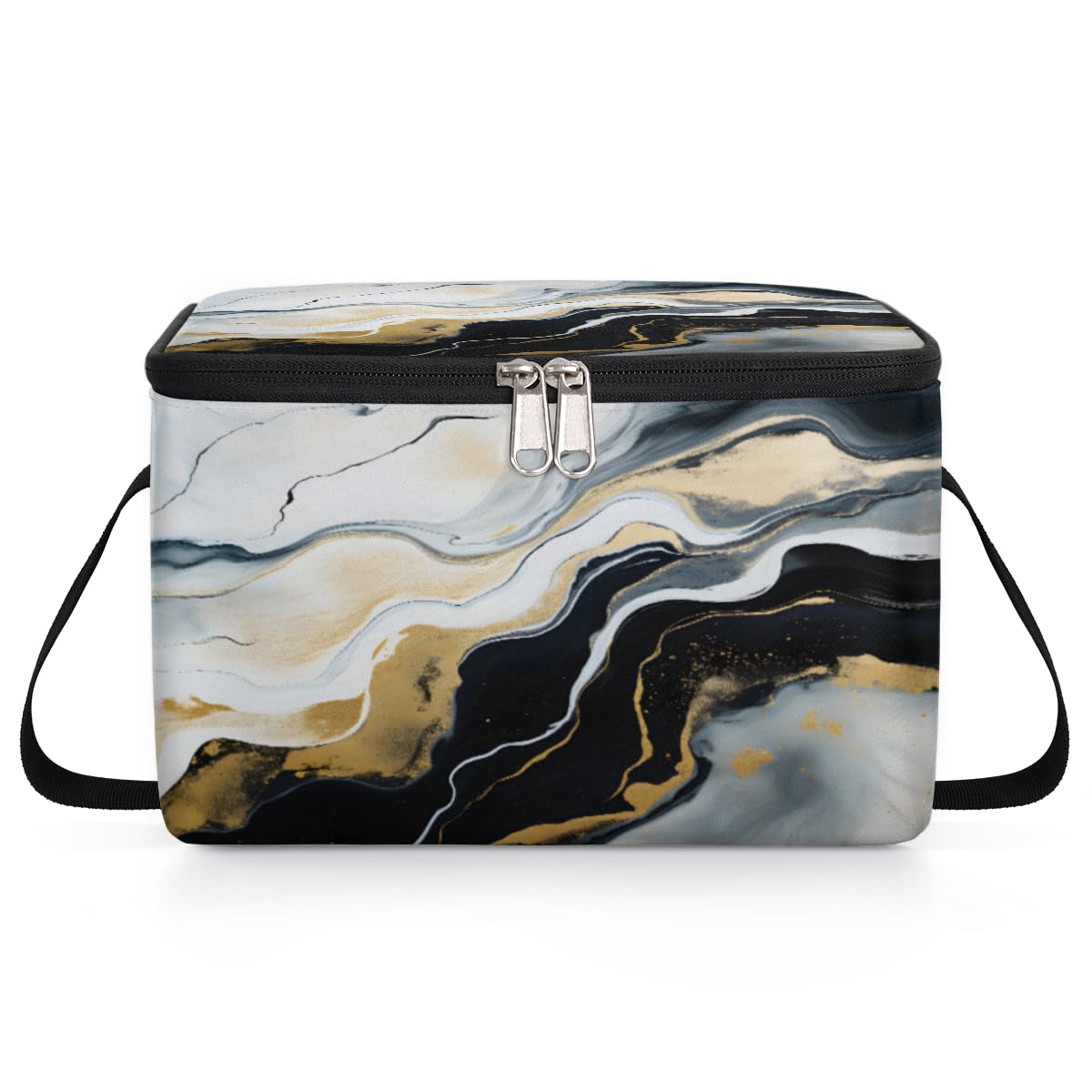 GzLeyigou Marble Texture Fashion Lunch Bags for Women Men 9 Cans, Hot & Cold Food Delivery Bag Insulated Grocery Bag Insulated Lunch Box Marbling Pattern Cooler Bag for Office Work Picnic Beach