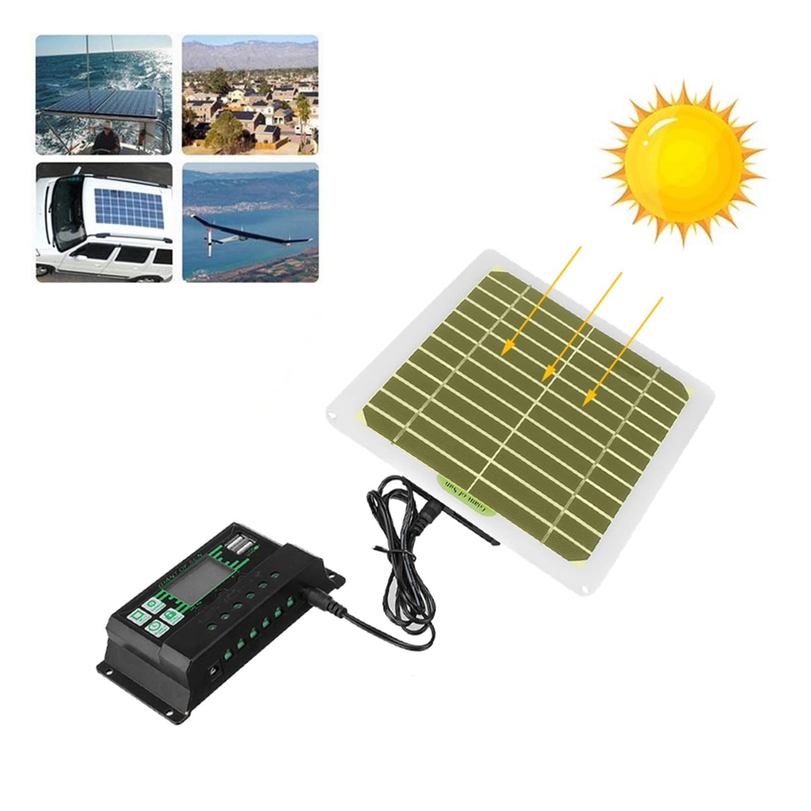 Panneau Solaire, Panneau solaire portable 1 2V 50W Charger des cellules solaires USB Double DC 100A Kit de contrôleur solaire complet for la voiture de camping à domicile VR Bateau(30A Set)