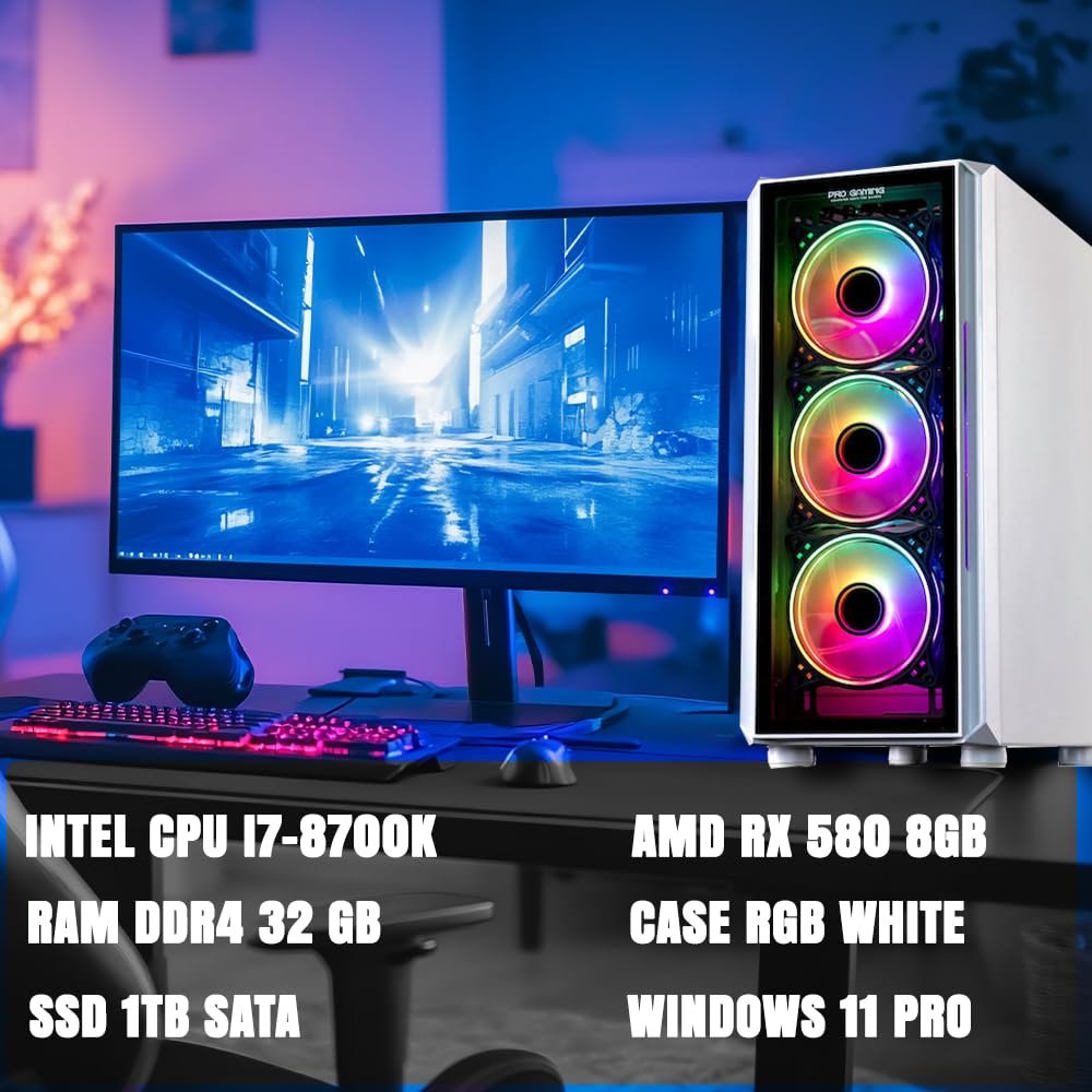 PC Gaming Fisso NUOVO pronto all'uso • Cpu intel core i7-8700 • 32GB RAM DDR4 • 1TB SSD • Scheda grafica dedicata RX 580 8GB • Windows 11 Pro • Office 365 • Ideale per gaming • Garanzia 2 anni