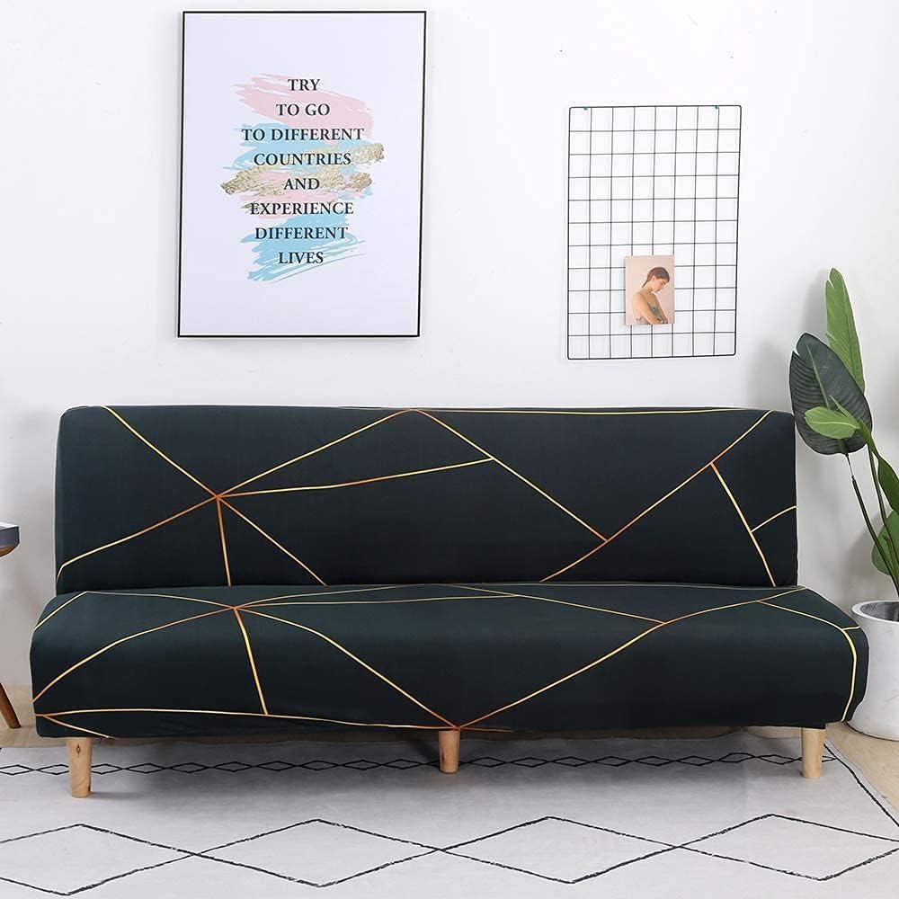ele ELEOPTION Lattice Print Armless Sofa Bed Cover Stretch Slipcover Folding Sofa Couch Futon Covers Full Size Furniture Protector Cover