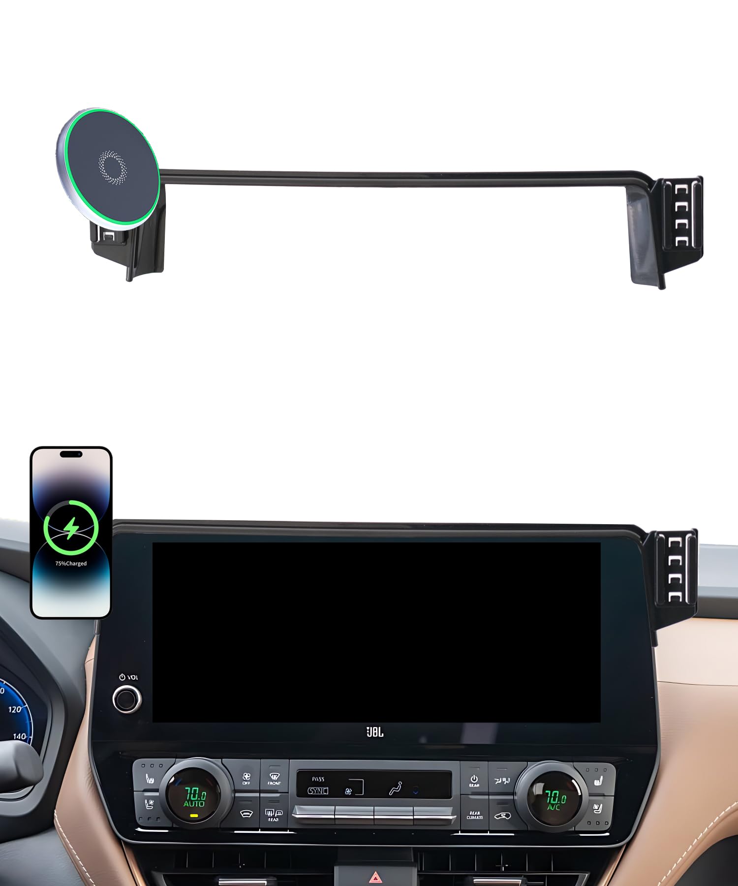 Samochodowy uchwyt na telefon do Toyota Grand Highlander/Grand Highlander Hybrid 2024 2025 Akcesoria Zastosuj do ekranu dotykowego 12,3-calowego ekranu szybkiej ładowarki bezprzewodowej