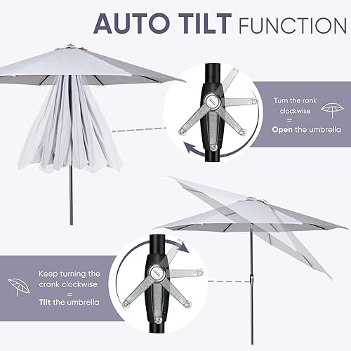 Miniatura 10 de Tempera Patio Market Outdoor Table Umbrella with Auto Tilt and Crank,Large Sun Umbrella with Sturdy Pole&Fade resistant canopy,Easy to set Verde