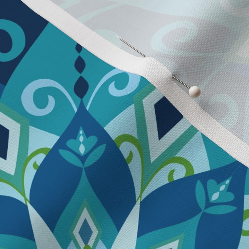 Spoonflower Fabric - Mandala Blue Floral Bohemian Boho Turquoise Teal Snowflake Printed on Petal Signature Cotton Fabric by The Yard - Sewing Quilting Apparel Crafts Decor