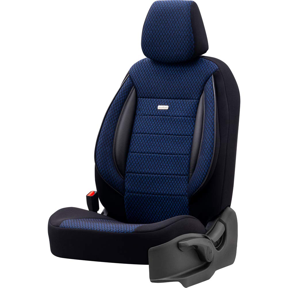 OtoM Fundas de Asiento universales de Tela 'SelectedFit Sports' Negro/Azul - 11 Piezas - compatibles con airbags Laterales