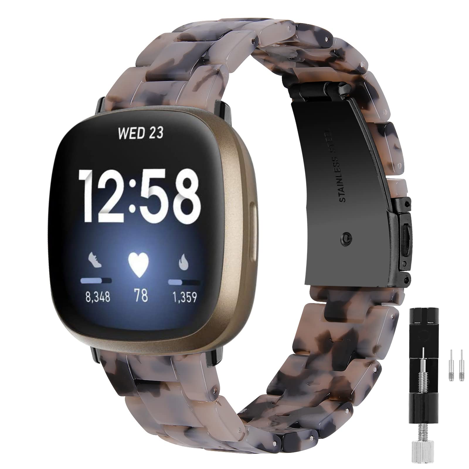 JOPLKOL Resin Strap Compatible with Fitbit Sense/Sense 2/Versa 3/Versa 4, Waterproof & Lightweight Bracelet Wristband,Fashion Strap for Fitness Tracker Women (Grey)