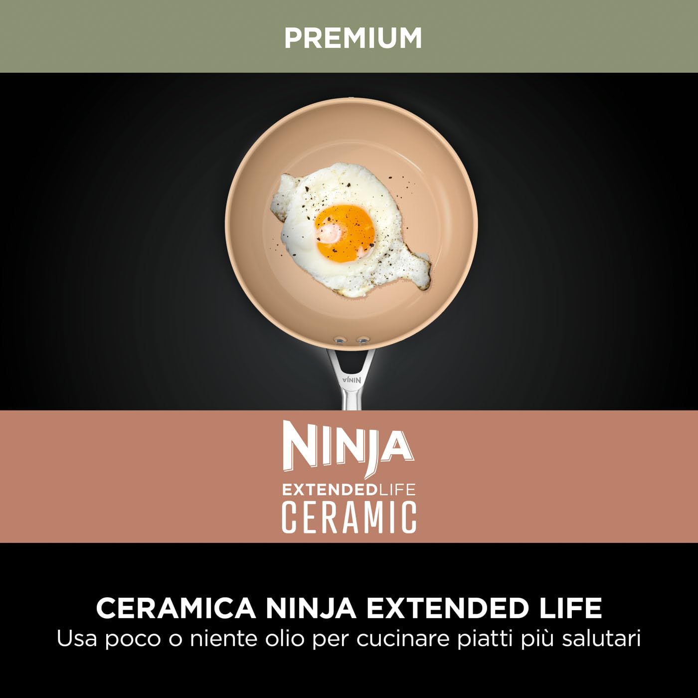 Ninja Set di Pentole in Ceramica a Lunga Durata, Grigio/Terracotta | 2 Padelle e 3 Pentolini con Coperchio, Antiaderenti (senza PFAs, PFOAs, Piombo o Cadmio), in Forno fino a 285°C