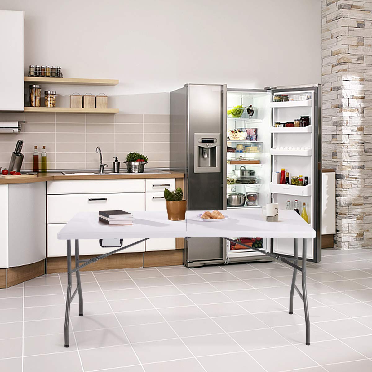 RELAX4LIFE Tavolo Pieghevole per Campeggio, Tavolino Richiudibile 153 x 74 x 74 cm con Maniglia, Portata 150 kg, per Esterno Picnic Barbecue Giardino Cucina