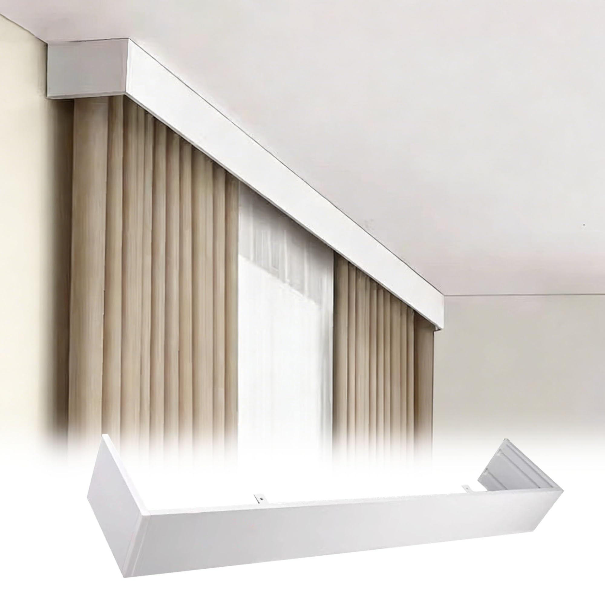 Boîtier de cantonnière réglable pour masquer les tringles, cache-corniche recoupable 1,6m