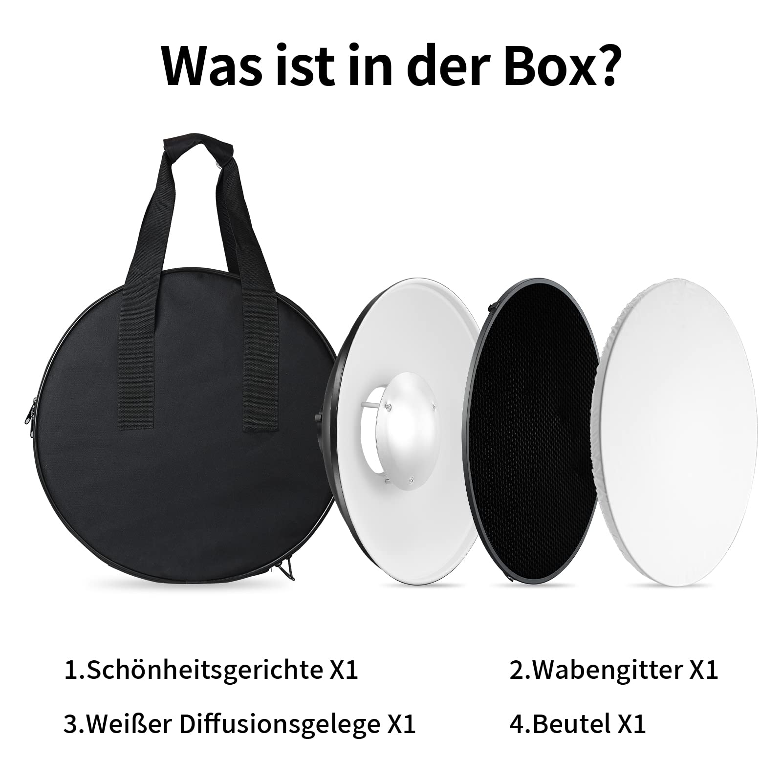 Soonpho - Riflettore Beauty Dish da 30 cm con griglia a nido d'ape nera, diffusore bianco e sacchetto di stoccaggio, per flash studio Bowens Mount