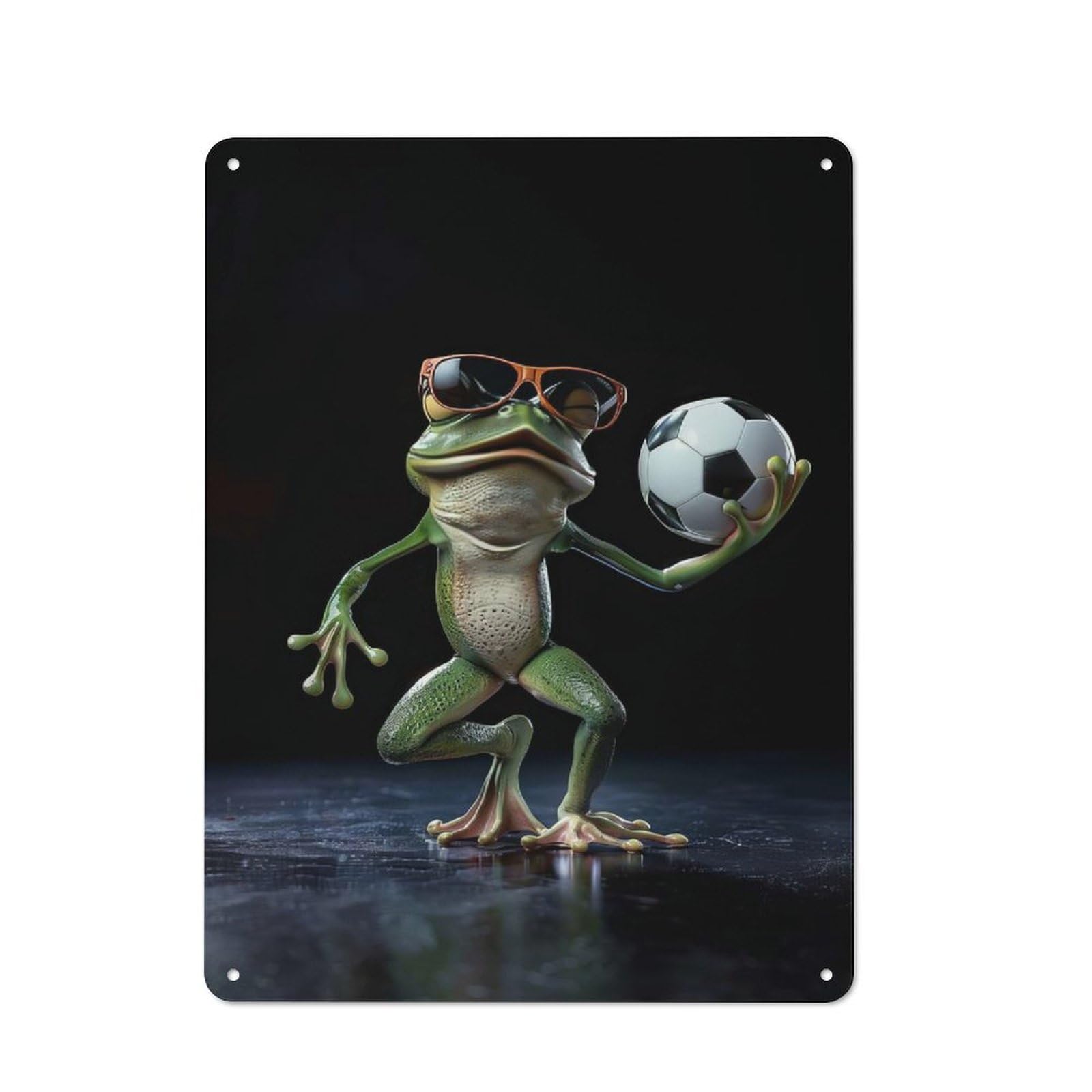 Junmoney Cool Frog With Soccer Ball Metal Wall Plaque, Easy To Hang Plaque For Home Cafe, Breakfast Area Or Pantry Wall, 40X30cm