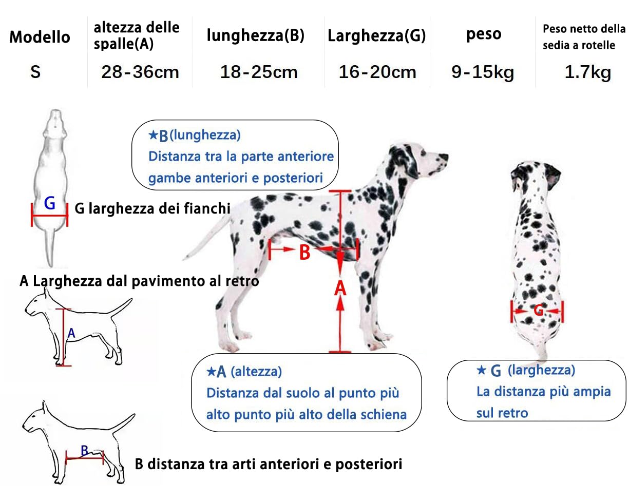 Rimorchio Passeggini per la Riabilitazione delle Zampe Posteriori di Cane, Sedia a Rotelle per Cani Anziani Feriti Disabili, Carrello Carrellino per Cani Gatto Coniglio Taglia 10-20 kg