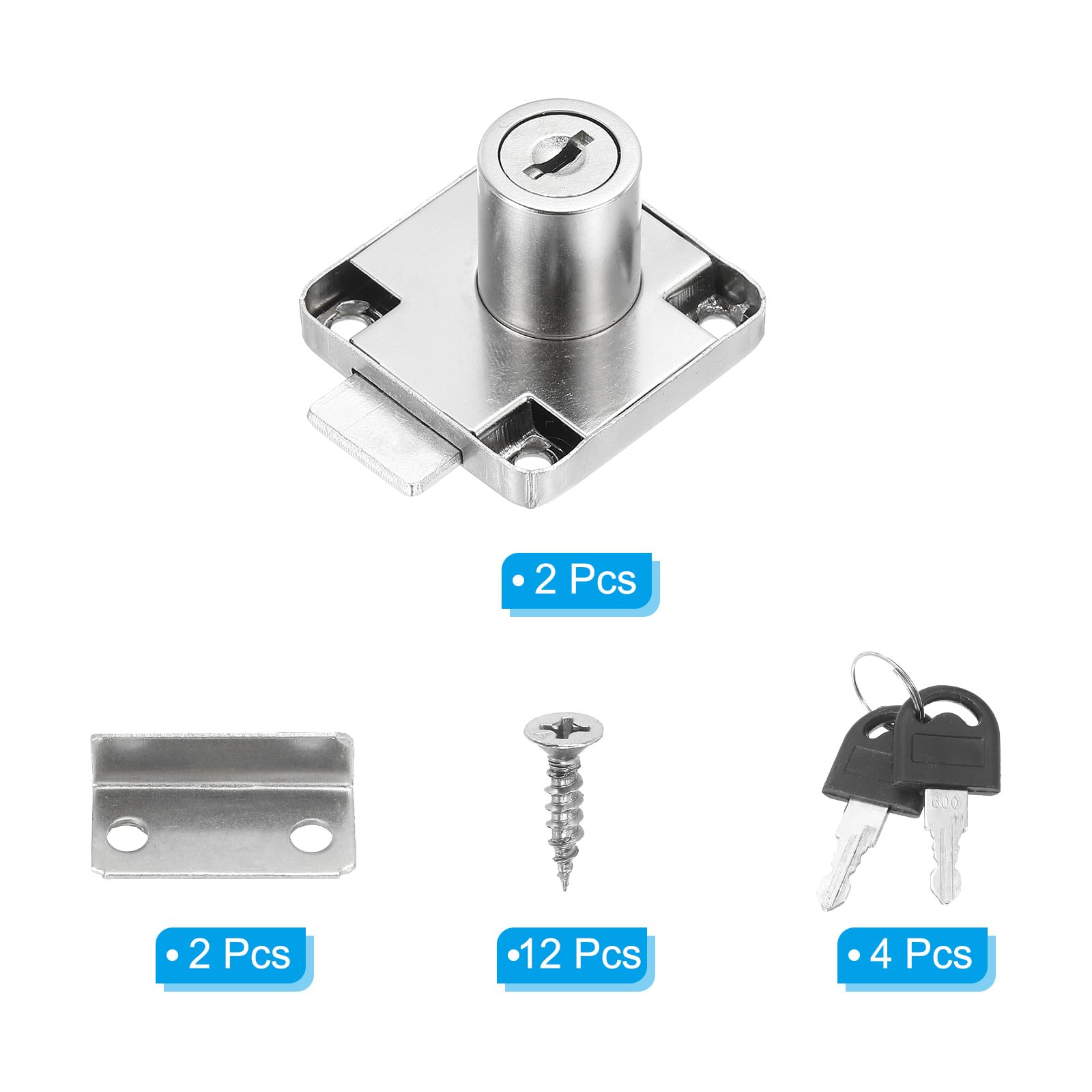PATIKIL Drawer Lock with Keys 2Pcs Desktop Lock 7/8"(22mm) Cylinder Length 3/4"(19 mm) Cylinder Dia Alloy Steel Mailbox Locks Keys Alike for File Drawer Storage Lock Silver - Image 3