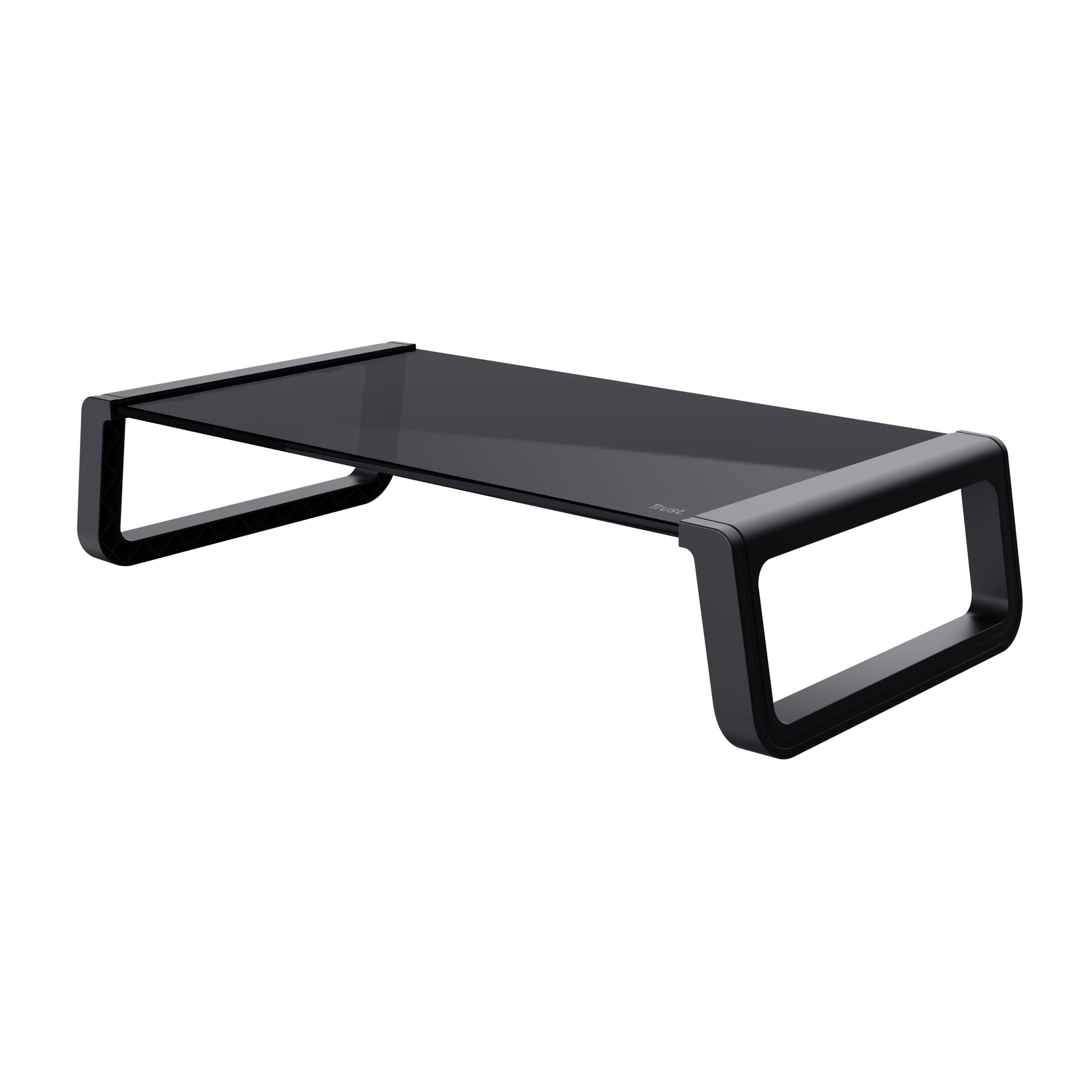 Trust Monta Soporte Monitor Escritorio 41 x 22 x 10 cm, Negro | Elevador Monitor de Cristal Templado, Alzador Pantalla, Organizador de Mesa para Ordenador Portátil Computadora Mac PC